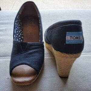 Toms Wedges Black Canvas